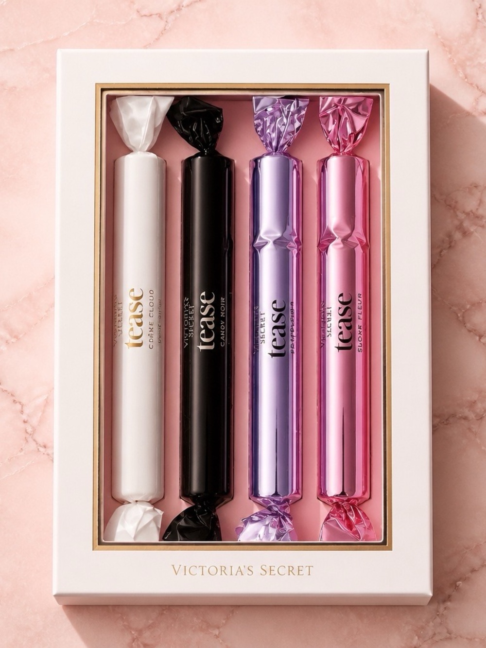 Victoria's Secret Tease Candy Wrapper perfume Set — White, Black, Purple, Pink